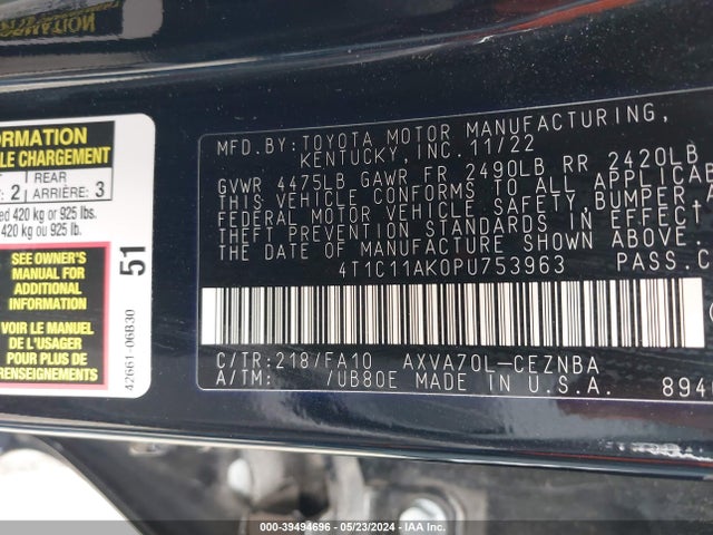 Toyota CAMRY LE 2023 4T1C11AK0PU753963 Image 9