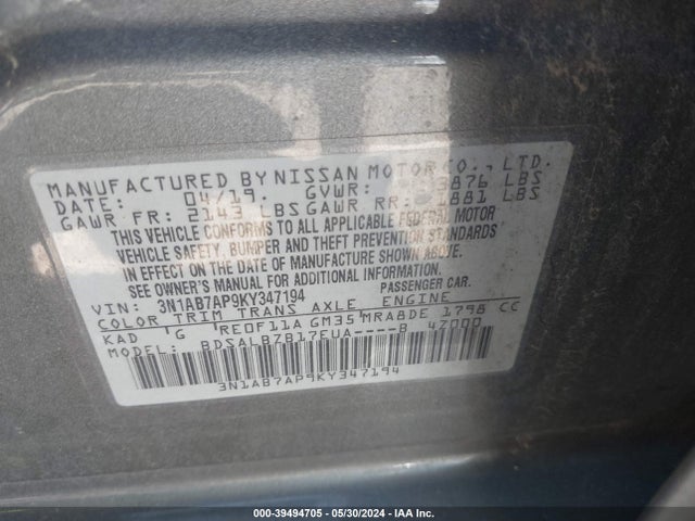 Nissan SENTRA S 2019 3N1AB7AP9KY347194 Image 9
