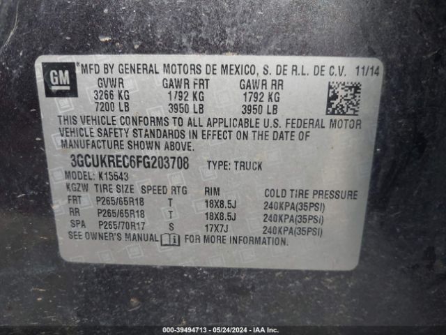 3GCUKREC6FG203708 Chevrolet Silverado 1500 2lt