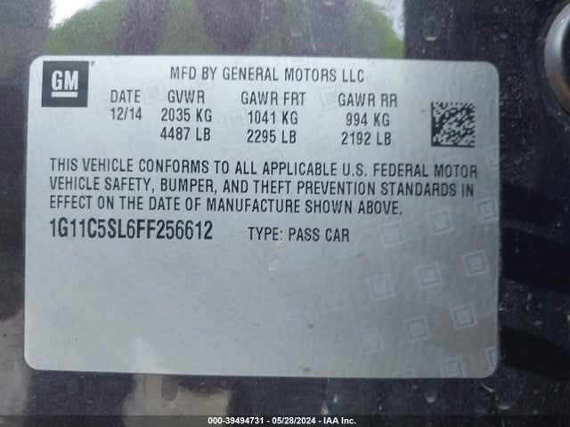 Chevrolet MALIBU 1LT 2015 1G11C5SL6FF256612 Image 9