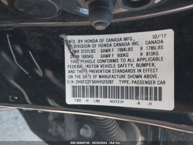 Honda Civic Lx 2017 2HGFC2F56HH523287 Image 9
