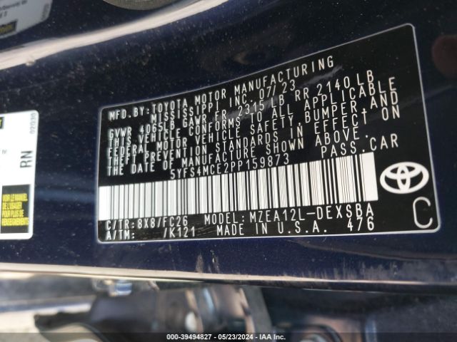 5YFS4MCE2PP159873 Toyota COROLLA SE
