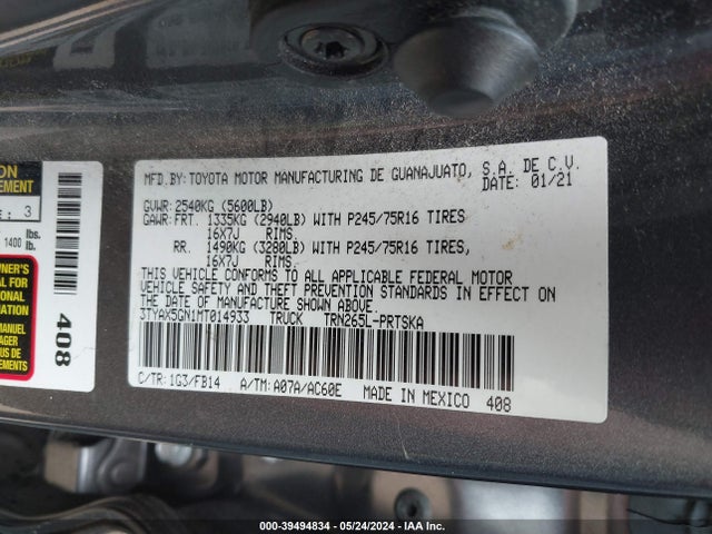 Toyota Tacoma Sr 2021 3TYAX5GN1MT014933 Image 9