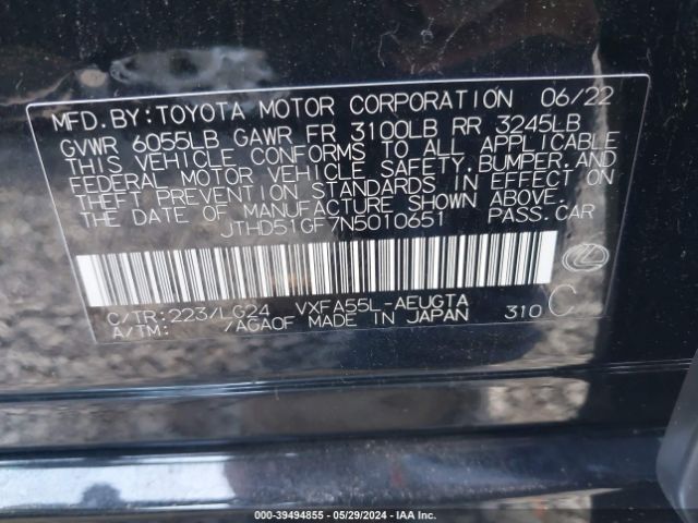 JTHD51GF7N5010651 Lexus Ls 500