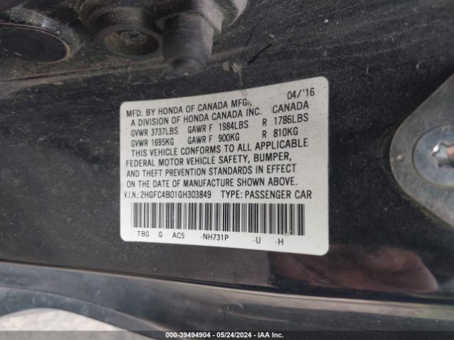 2HGFC4B01GH303849 Honda Civic Lx-p