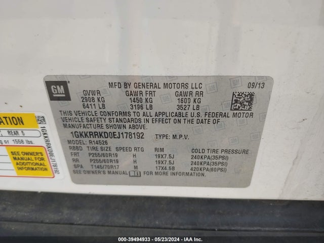 1GKKRRKD0EJ178192 GMC Acadia Slt-1