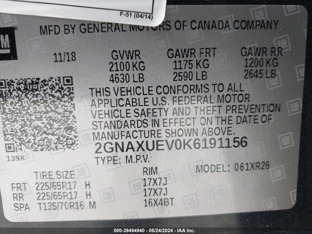 Chevrolet EQUINOX LT 2019 2GNAXUEV0K6191156 Image 9