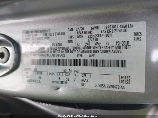 Ford ESCAPE SE 2020 1FMCU0G61LUB58562 Image 9