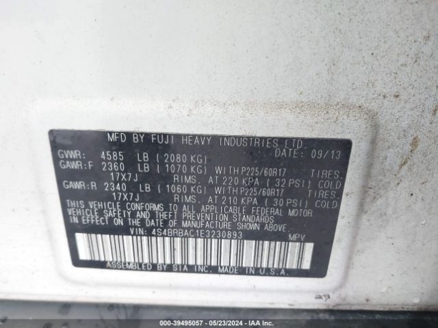 4S4BRBAC1E3230893 Subaru Outback 2.5i