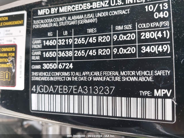 Mercedes-Benz ML 63 AMG 2014 4JGDA7EB7EA313237 Image 9