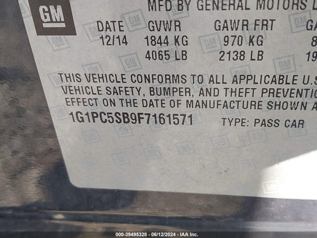 Chevrolet Cruze 1lt Auto 2015 1G1PC5SB9F7161571 Image 9