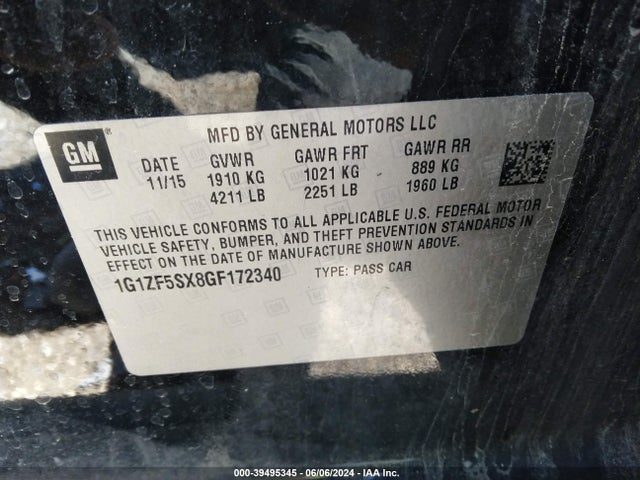 Chevrolet MALIBU 2LT 2016 1G1ZF5SX8GF172340 Image 9
