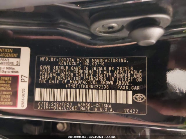 Toyota CAMRY SE 2017 4T1BF1FK0HU322238 Image 9
