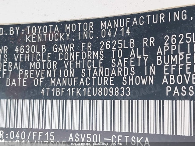 Toyota CAMRY SE 2014 4T1BF1FK1EU809833 Image 9