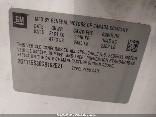 Chevrolet Impala 2lt 2016 2G1115S30G9192521 Image 9