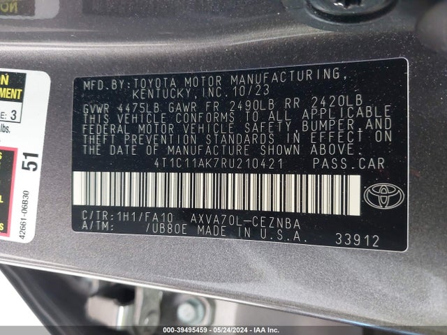 Toyota CAMRY LE 2024 4T1C11AK7RU210421 Image 9