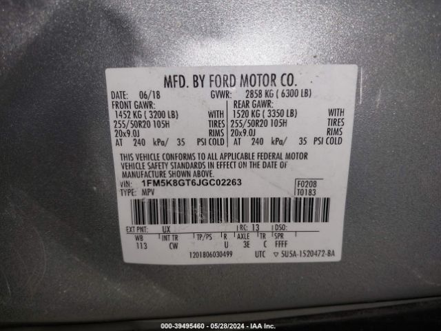 1FM5K8GT6JGC02263 Ford EXPLORER SPORT
