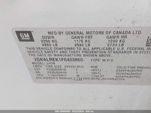 2GKALREK1F6433860 GMC Terrain Sle-2