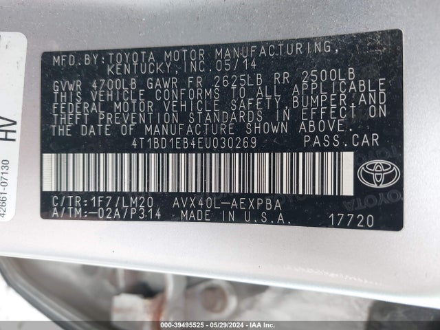 Toyota Avalon Hybrid Limited 2014 4T1BD1EB4EU030269 Image 9