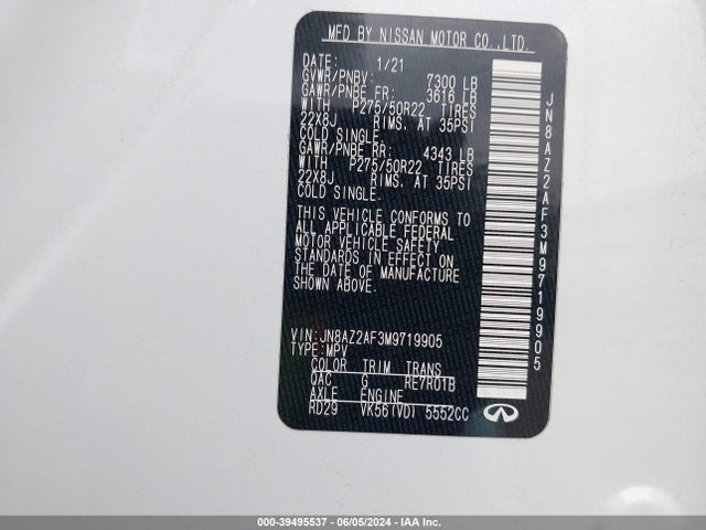 Infiniti Qx80 Premium Select 2021 JN8AZ2AF3M9719905 Image 9