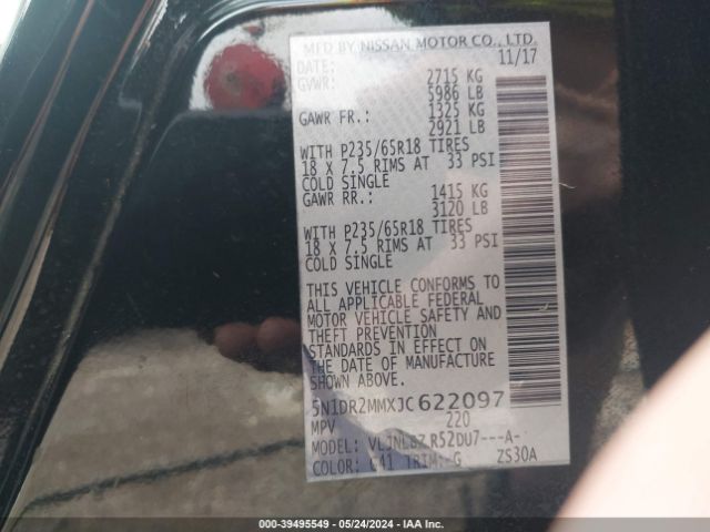 5N1DR2MMXJC622097 Nissan Pathfinder S