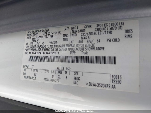 Ford Transit-150 2015 1FTNE9ZGXFKA22001 Image 9