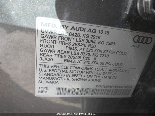 WA1LHAF76KD014524 Audi Q7 45 Premium/45 Se Premium
