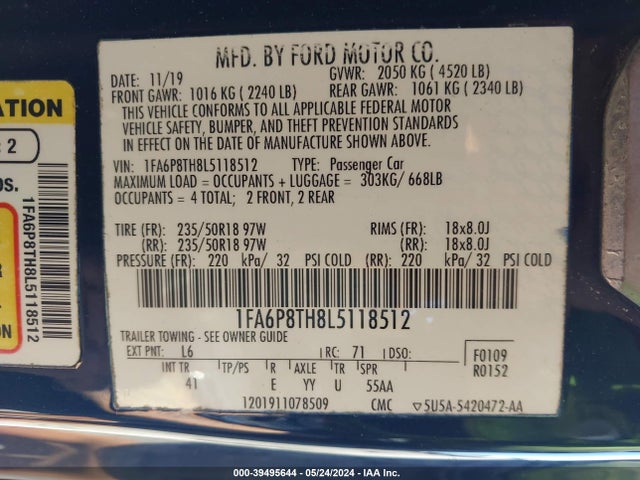 Ford Mustang Ecoboost Premium Fastback 2020 1FA6P8TH8L5118512 Image 9
