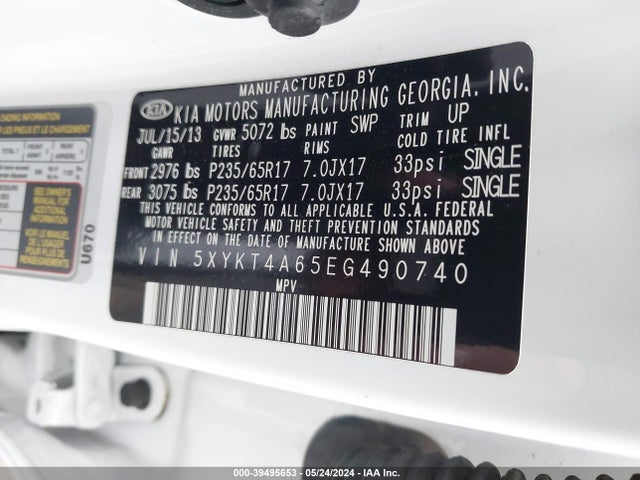 KIA SORENTO LX 2014 5XYKT4A65EG490740 Image 9