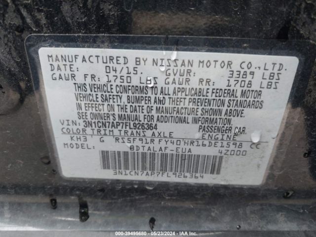 3N1CN7AP7FL926364 Nissan Versa 1.6 S