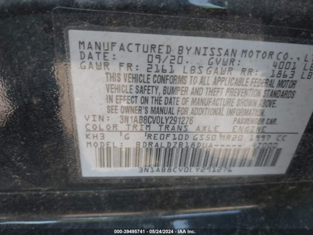 3N1AB8CV0LY291276 Nissan Sentra Sv Xtronic Cvt