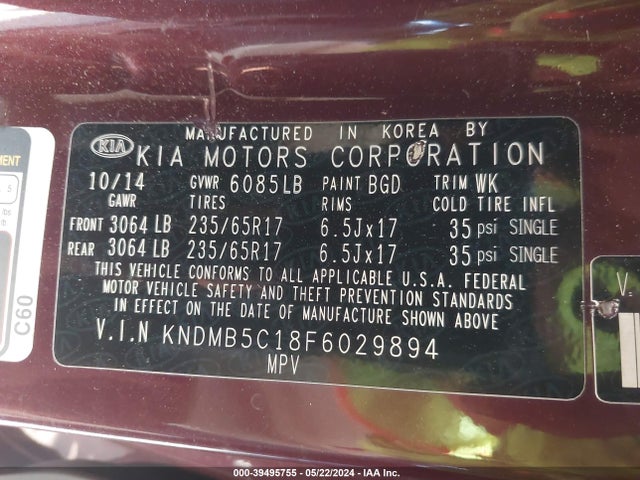 KIA SEDONA LX 2015 KNDMB5C18F6029894 Image 9