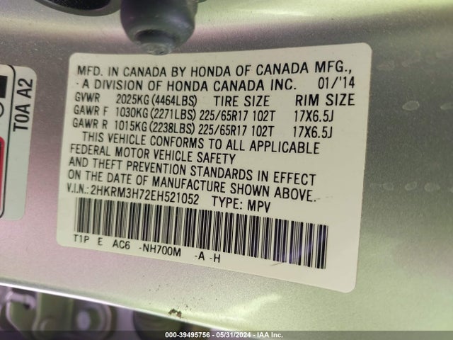 Honda Cr-v Ex-l 2014 2HKRM3H72EH521052 Image 9