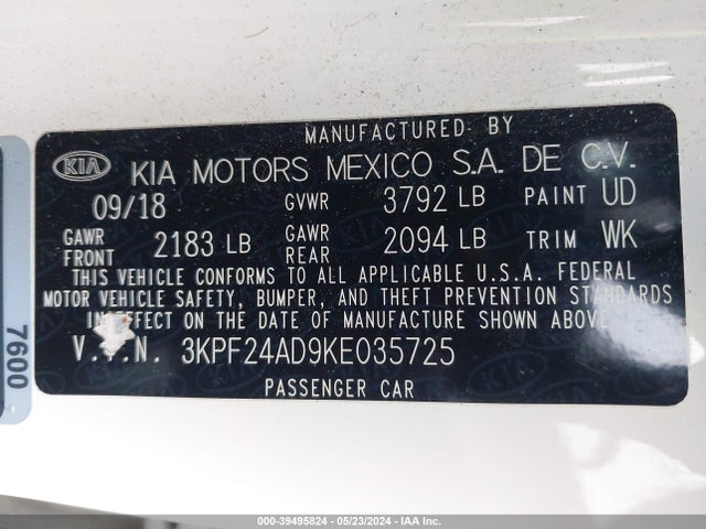 KIA FORTE FE 2019 3KPF24AD9KE035725 Image 9