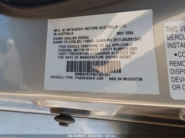 2004 MITSUBISHI DIAMANTE 6MMAP67P84T007021 Photo 8