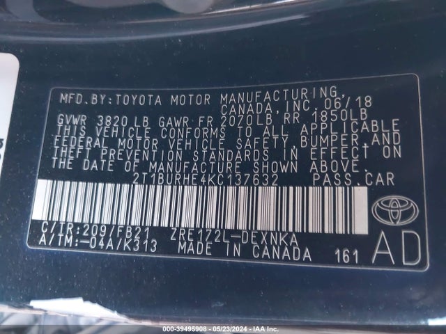 Toyota COROLLA LE 2019 2T1BURHE4KC137632 Image 9