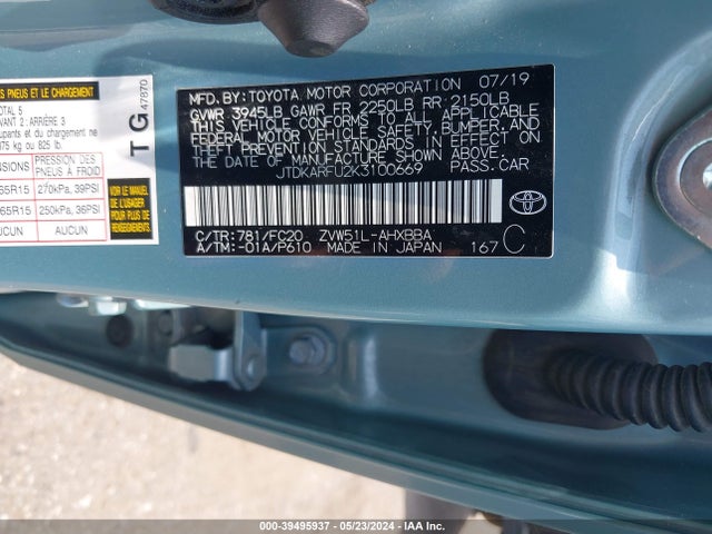 Toyota Prius L Eco 2019 JTDKARFU2K3100669 Image 9
