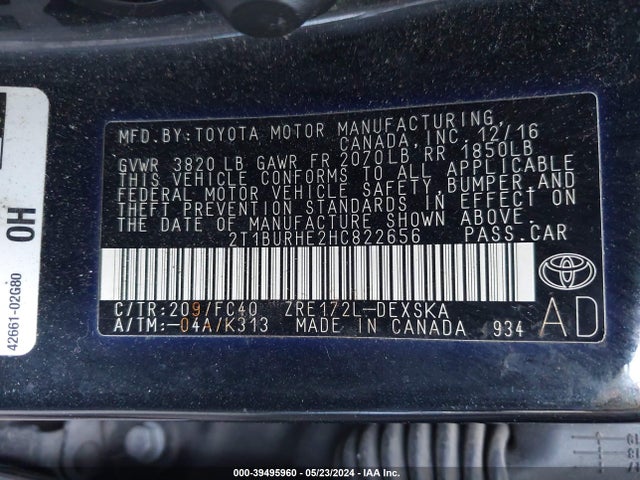 Toyota COROLLA SE 2017 2T1BURHE2HC822656 Image 9