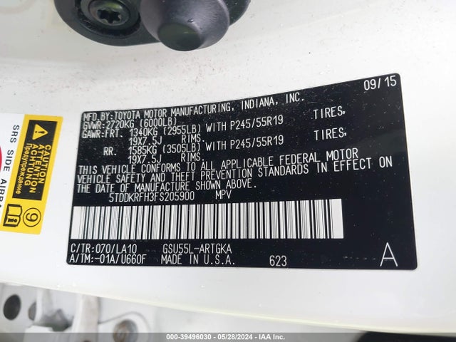 5TDDKRFH3FS205900 Toyota Highlander Limited V6