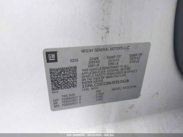 2019 CHEVROLET TAHOE 1GNLCDEC6KR310528 Photo 8