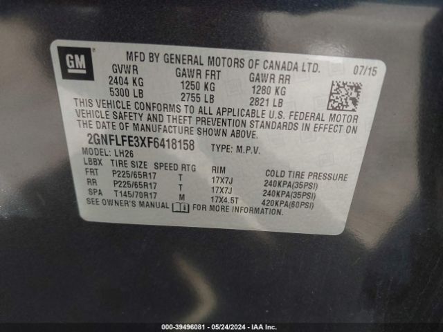 2GNFLFE3XF6418158 Chevrolet EQUINOX 1LT