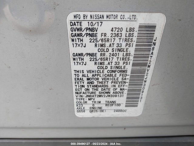 Nissan ROGUE S 2018 JN8AT2MV2JW309131 Image 9