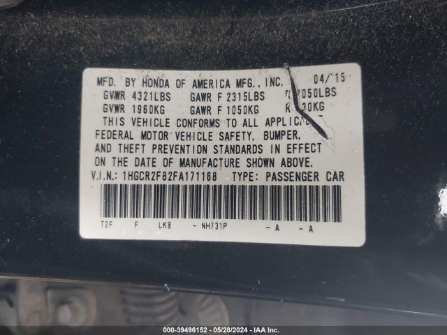 Honda Accord Ex-l 2015 1HGCR2F82FA171168 Image 9