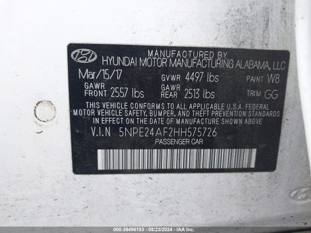 Hyundai SONATA SE 2017 5NPE24AF2HH575726 Image 9