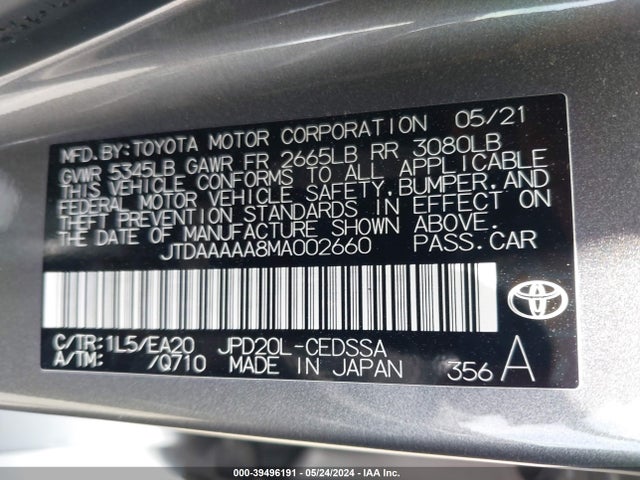 Toyota Mirai Xle 2021 JTDAAAAA8MA002660 Image 9