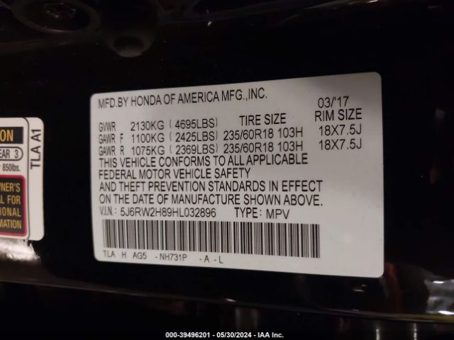 5J6RW2H89HL032896 Honda Cr-v Ex-l/ex-l Navi