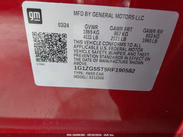 1G1ZG5ST5RF190582 Chevrolet Malibu Fwd Rs