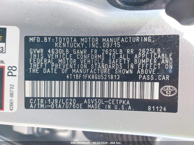 Toyota CAMRY XSE 2016 4T1BF1FK8GU521813 Image 9