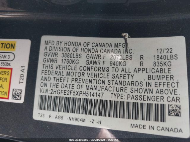 2HGFE2F5XPH514147 Honda Civic Sport