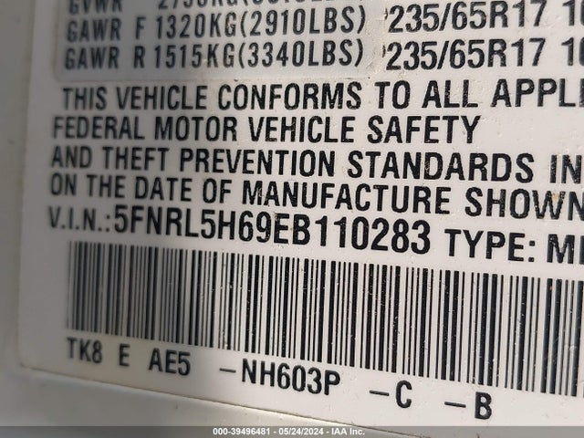 Honda Odyssey Ex-l 2014 5FNRL5H69EB110283 Image 9